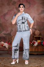 Grey Architectural Print Shirt & Pant Co-ord Set