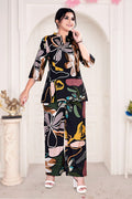 Black Abstract Floral Printed Kurta & Palazzo Co-ord Set for Women