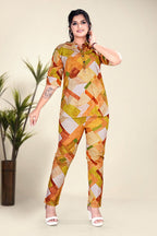 Mustard Abstract Print Top & Pant Co-ord Set