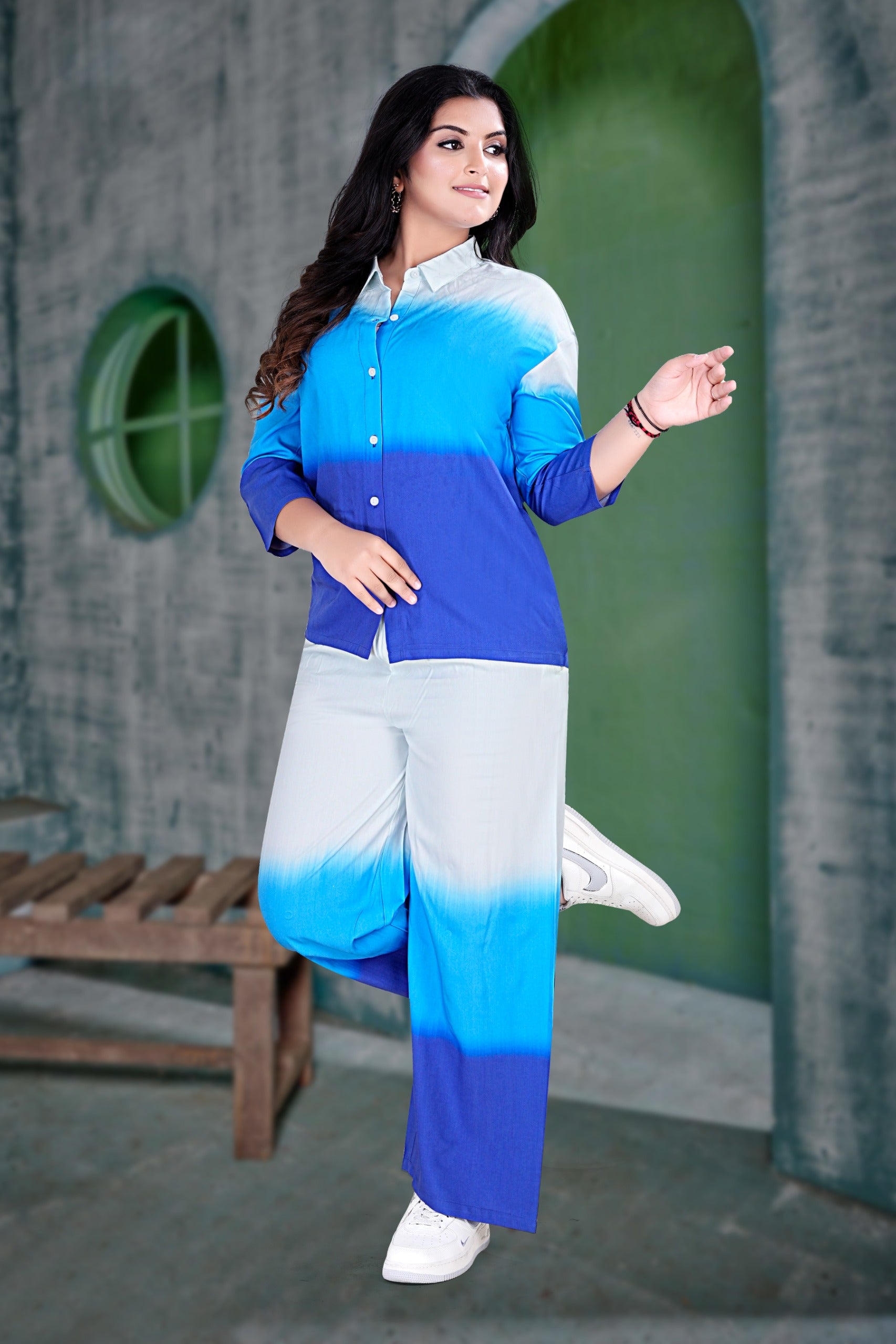 Blue Ombre Shirt & Palazzo Co-ord Set