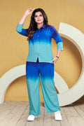Teal-Blue Ombre Shirt & Palazzo Co-ord Set