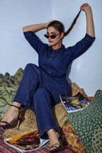GroHood Denim Co-ord Set – Indigo Blue Shirt & Wide-Leg Pants