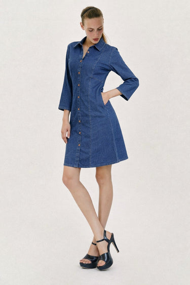 GroHood Indigo Denim Shirt Dress – Everyday Smart Casual Fit