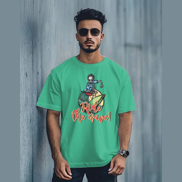 Men’s Oversized Graphic T-Shirt – “Ride the Wave” Surfer Print