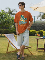 Men's Brown 'A Surprise For You' Skull Graphic Oversized T-Shirt